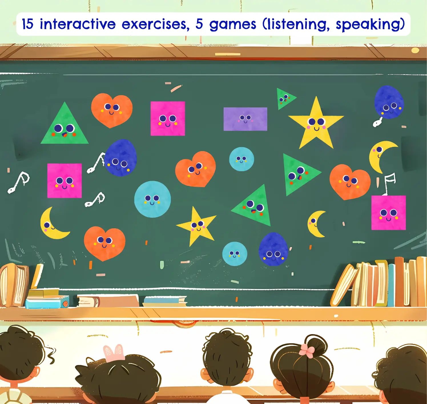 Colorful ESL I spy shape game for preschool kids using Genially and interactive tools