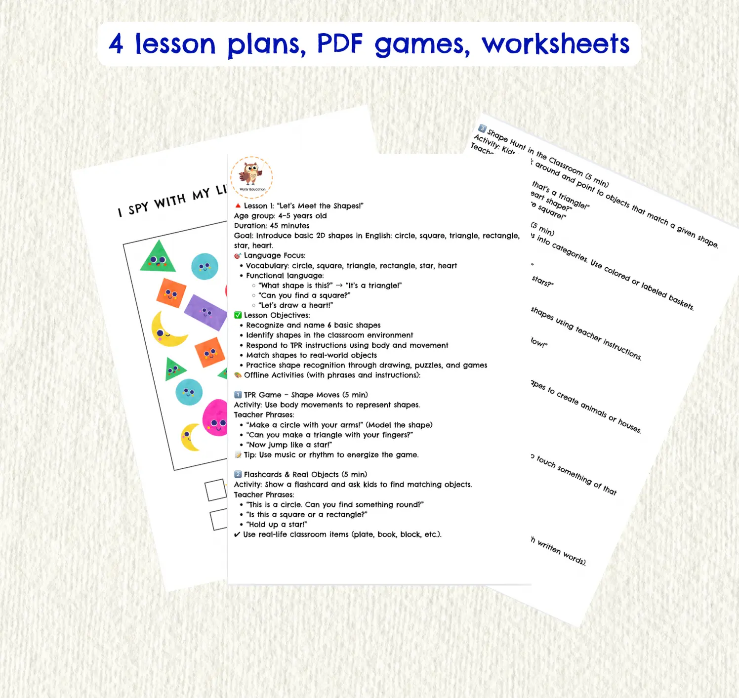 PDF ESL lesson plans, games, printables for preschoolers
