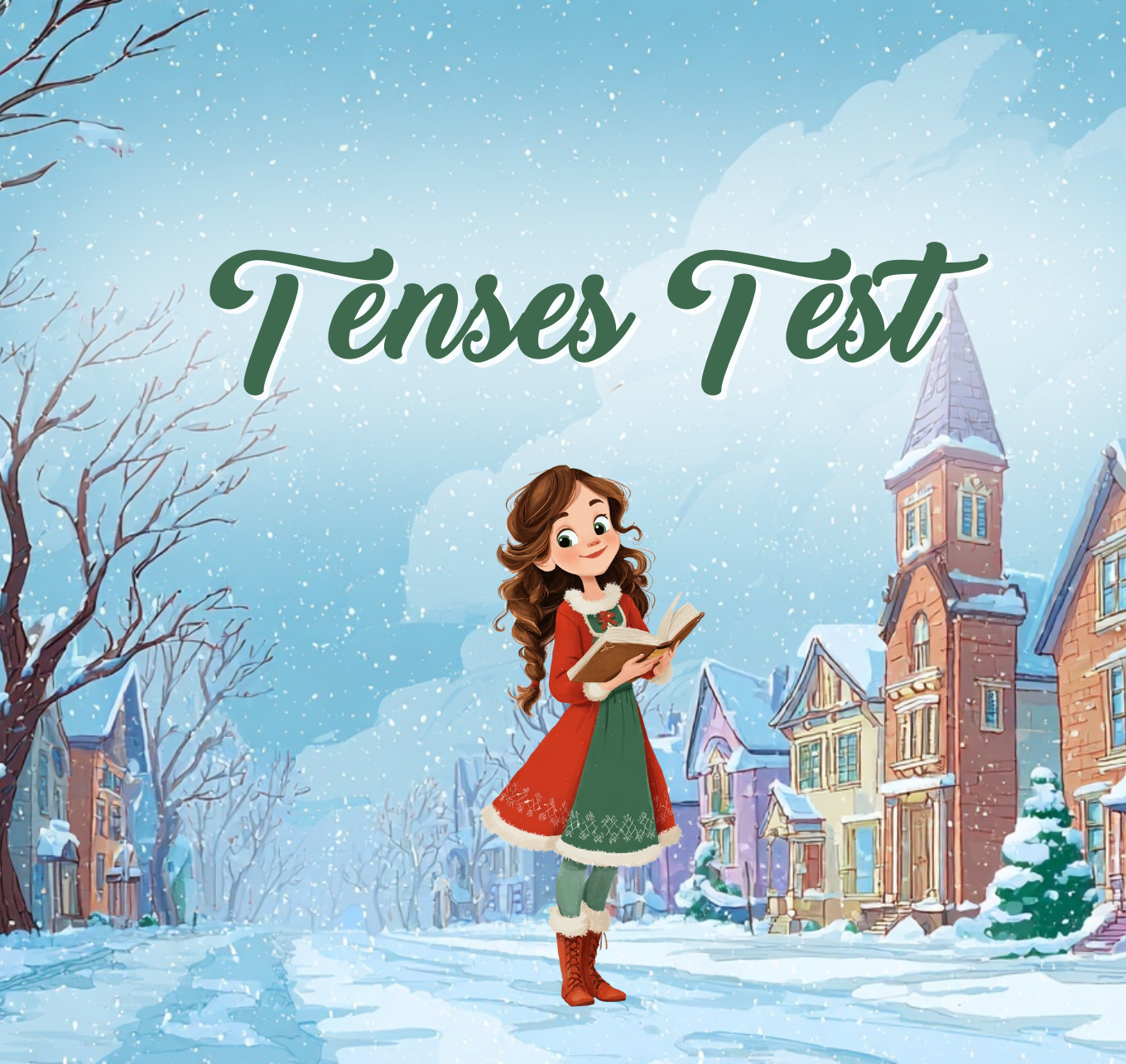 Tenses test for kids winter genially theme ESL grammar