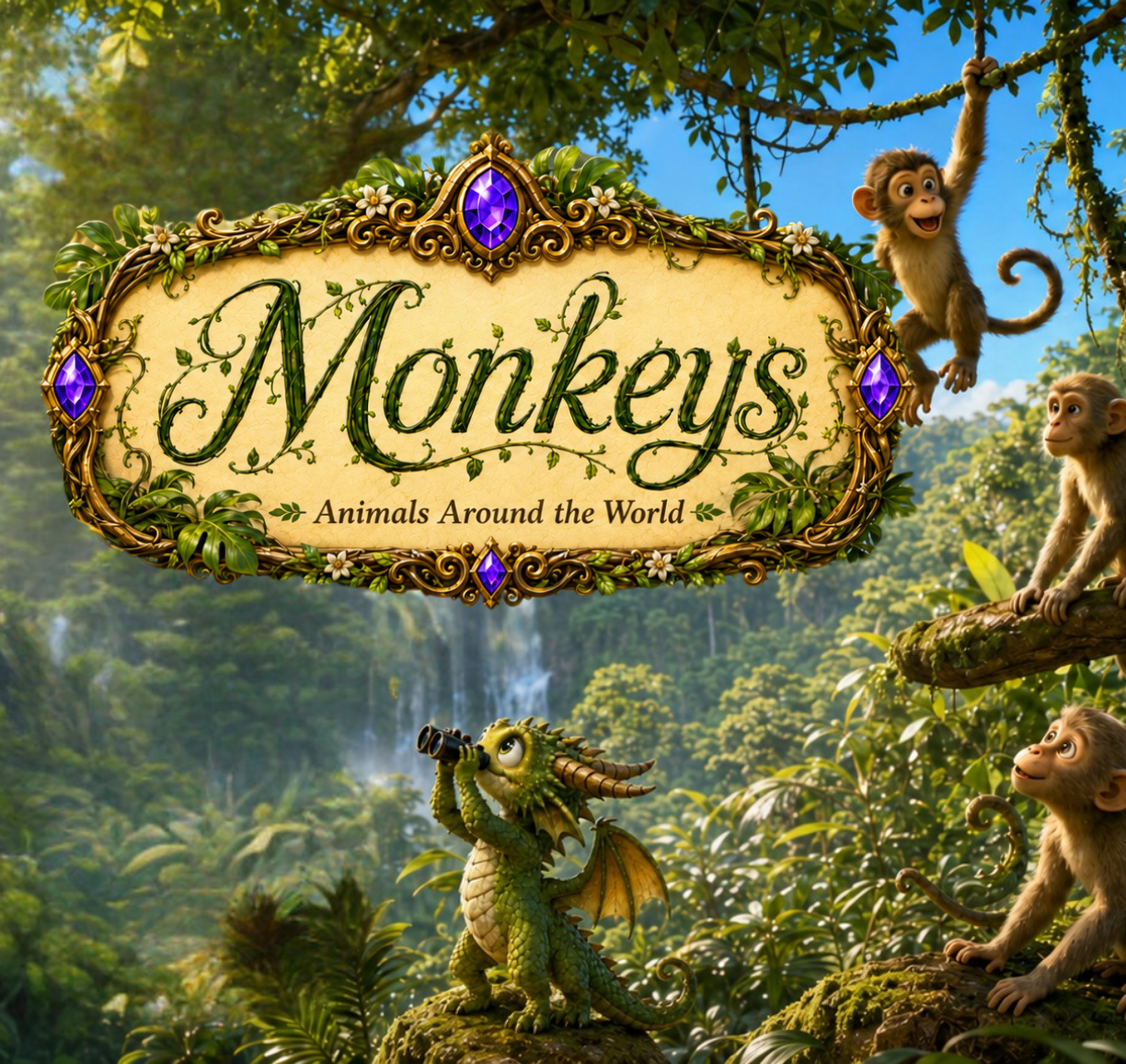 genially animals, genially wild animals, monkeys English lesson, interactive lesson for kids, animal vocabulary, jungle lesson, English games for children, monkey facts, ESL animals lesson, speaking activities A2, reading comprehension for kids, English lesson A2 B1, online English materials, Genially lesson, Wolly Education