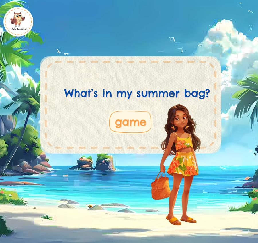Summer beach activity genially game for kids: What's in my summer bag? ESL speaking activity for practicing summer vocabulary and questions.