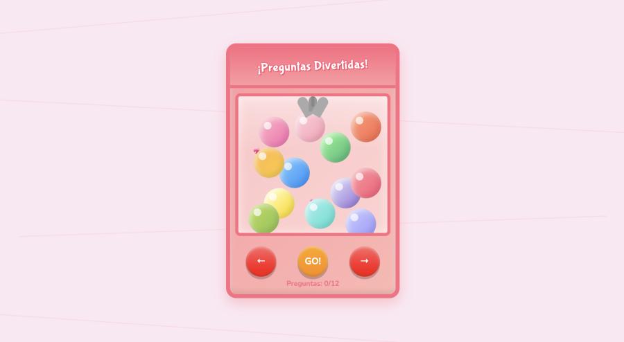 Juego interactivo de máquina de gancho en línea para practicar español, actividad divertida con pelotas de colores y preguntas para estudiantes de español, herramienta didáctica para clases de ELE.