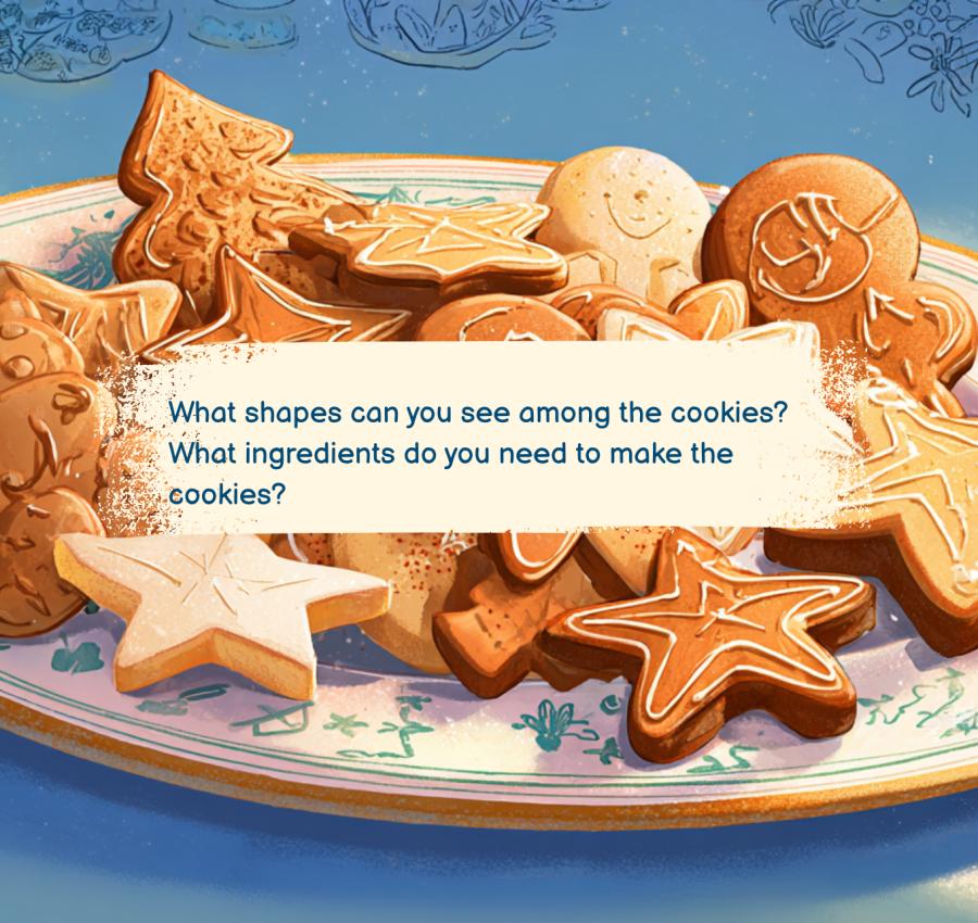 Interactive ESL task about Christmas cookies asking students to describe shapes and ingredients