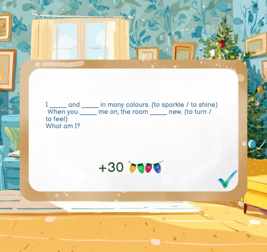 Speaking activity slide from Christmas Traditions ESL lesson with presents and Let's talk text