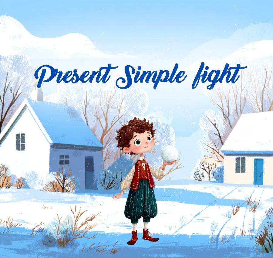 Present Simple grammar game for kids winter theme