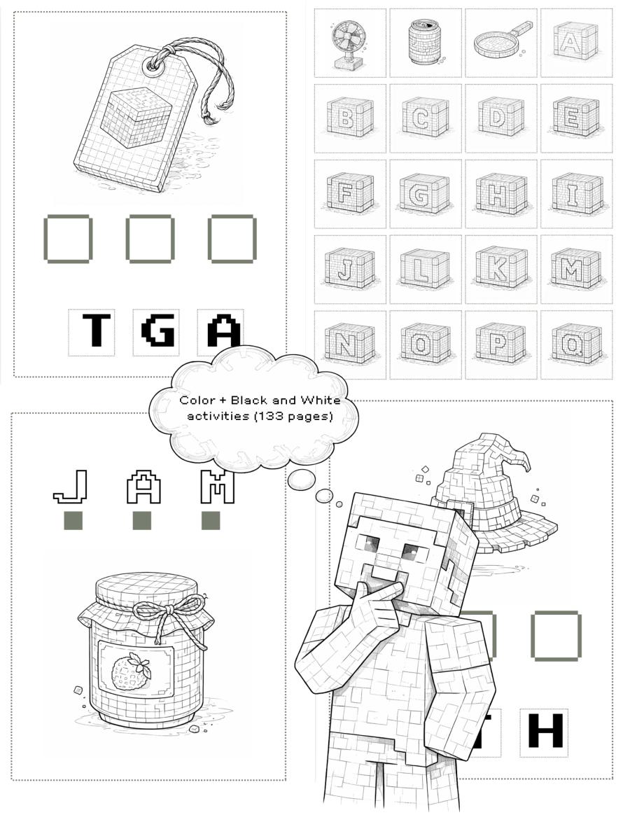 CVC worksheets, CVC printables, Minecraft Printable, Minecraft PDF, Minecraft CVC, CVC short A