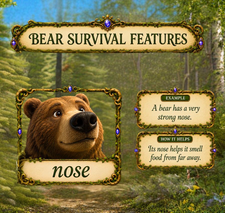 genially lesson about animals, genially bears, genially animals, interactive English lesson about bears, bears lesson for kids, wild animals English activities, bear vocabulary for children, ESL animals lesson, English speaking activities for kids, interactive ESL presentation, bear body parts vocabulary, forest animals lesson, A1 English lesson for children